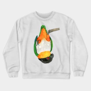 A black headed caique hanging upside down Crewneck Sweatshirt